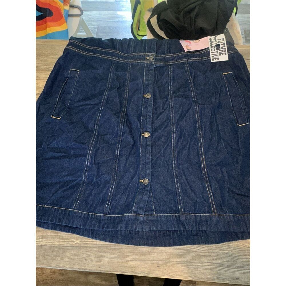 Women's Collared Denim Mini Dress - Future Collective. Blue Size 22. NWT. U - Picture 4 of 10